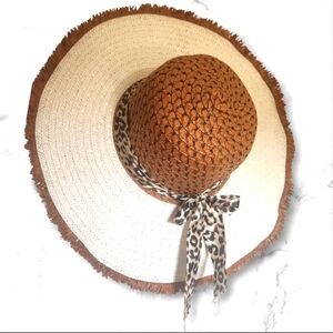 Stylish Brown and Cream Sun Hat with Leopard Accent From South Beach Brand.